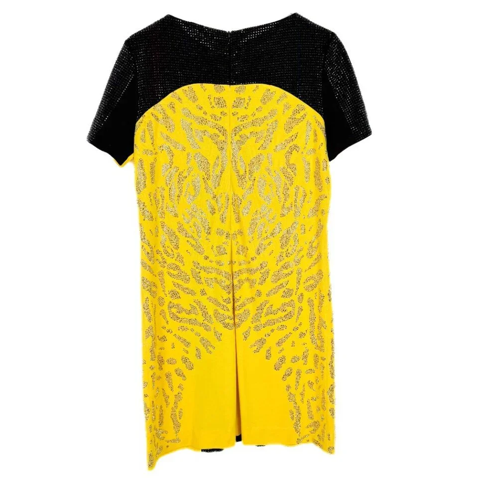 Versace Collection Yellow & Black Embellished Dress Short Sleeve Size 48 US 12 - Picture 11 of 16